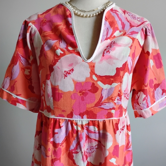 Vince Camuto Dresses & Skirts - Vince Camuto Linen Blend Tropical Print Pink Orange Floral Easy Dress Size 4
